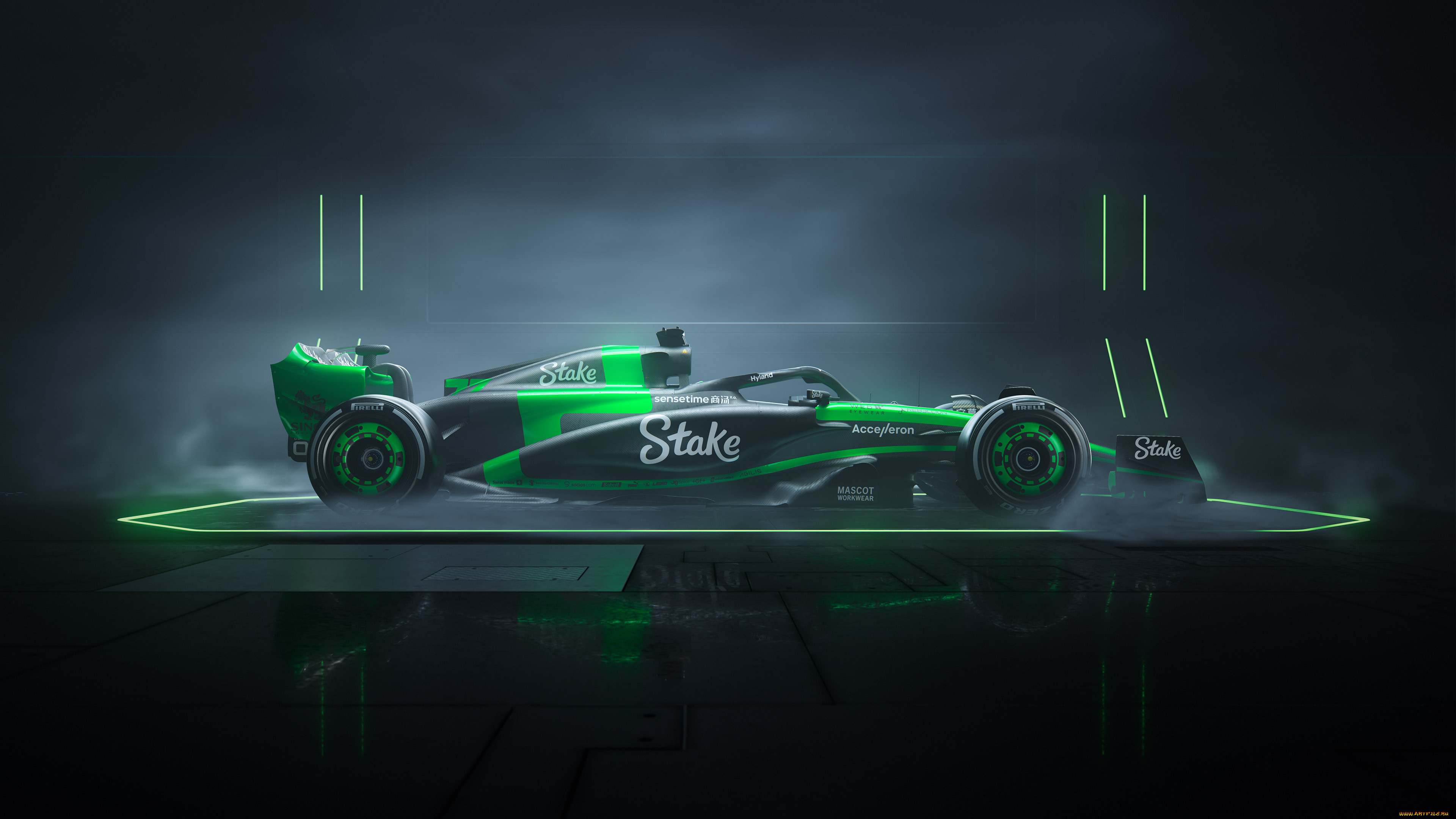 ,  1, , 1, , formula, , sauber, race, car, bolide, green, light, , , , 2024, c44, black, and, monocoque, carbon, fiber, , 